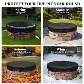 Fire Pit Cover Round for In Ground Firepit 51-56 Inch，Waterproofing Firepit Covers Patio Built In Stone Fire for Protection Against Rain and Snow (BLACK, 74.8”)