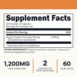 Type Zero Cápsulas De Canela De Ceilán (1200Mg | 120 Cápsulas) Natural, Sin Ogm, Sin Gluten, Suplemento De Canela Orgánica