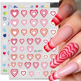 Valentine's Day Nail Stickers Gradient Heart Nail Art Decals 3D Self-Adhesive Colorful Peach Heart Nail Art Supplies for Nail Art Romantic French Designs Beauty DIY Acrylic Nail Decorations 6 Sheets