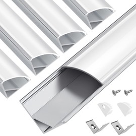 Aluminum Channel HitLights 5-Pack 3.3Fft/1Meter V Shape Silver LED Strip Lights Aluminum Channel System with Milky Cover LED Light Strips Diffuser Channel for LED Tape Light Cabinet Shelves Home Decor