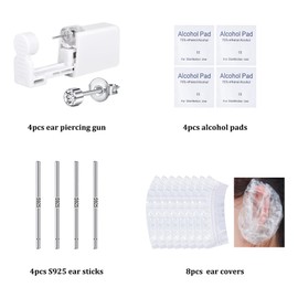 DJCIW 21PCS Ear Piercing Kit,Disposable Ear Piercing Gun Kit with 4 Pcs Self Piercing Gun and Bult-in in Stainless Steel Ear Stud 4mm CZ,S925 Ear Sticks and Waterproof Ear Cover For Ear Piercing