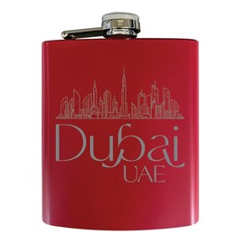 R and R Imports Dubai United Arab Emirates Souvenir 7 oz Engraved Steel Flask Matte Finish Red Single