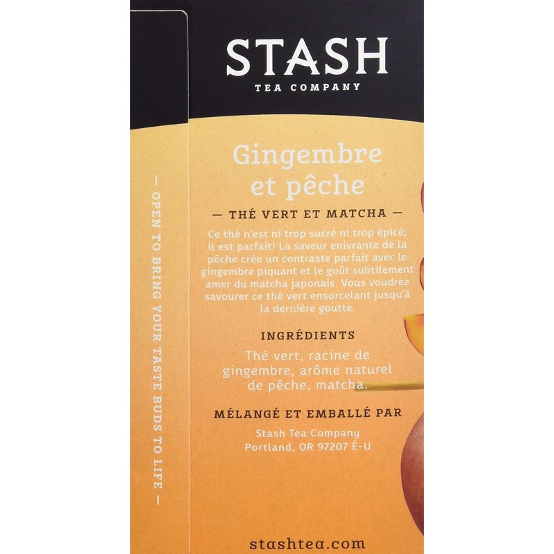 Stash Tea Green Tea, Ginger Peach with Matcha, 18 ct