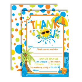 Fun In The Sun Pool Party Thank You Notes for Boys, Ten 4" x 5.5" Fill In The Blank Cards with 10 White Envelopes by AmandaCreation