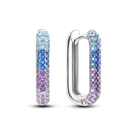 VOMO S925 Silver-Plated Rainbow CZ Pave Geometric Hoop Earrings | Ideal gift for girls and women on birthdays, Christmas, Valentine's Day or graduation season