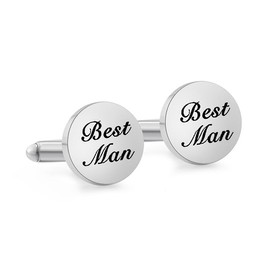 JANKOW Cufflinks for Men Wedding, Silver Cufflinks for Men Wedding, Engraved Best Man Cuff Links, Anniversaty Party Accessories Gift (1Pair)