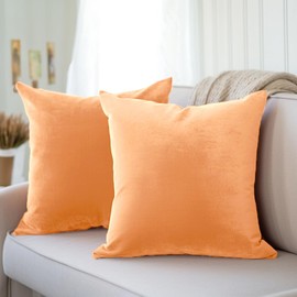 Encasa Homes Velvet Cushion Covers, Set of 2 (40 x 40 cm), Peach Plain Dyed, Soft & Smooth, Washable, Square, Large Throw Cushion Cover for Couch, Sofa, Chair, Bed and Living Area