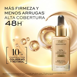 L'BEL - Concentré Total Base de Maquillaje Color Créeme 110 26ml, Poder Sérum Antiedad, Efecto Lifting, Protección FPS 15, con Colágeno, Alta Cobertura, Piel Firme y con Menos Arrugas