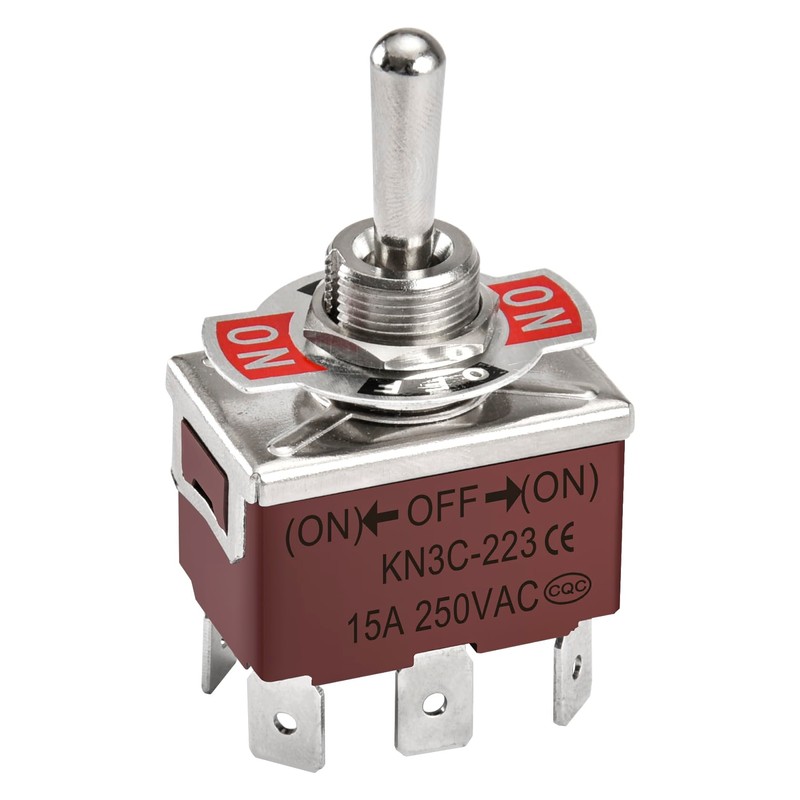Heschen metal toggle switch DPDT, KN3C-223, momentary (ON)/OFF/(ON) 3 position
