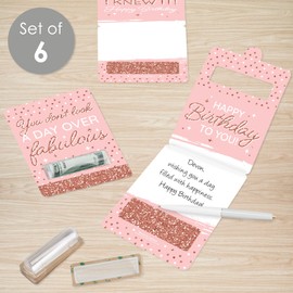 Big Dot Of Happiness Pink Rose Gold Birthday - DIY Assorted Happy Birthday Party Cash Holder Gift - Funny Money Cards - Set of 6