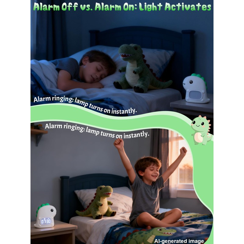 Ammonite Cute Dinosaur Silicone Night Light Alarm Clock