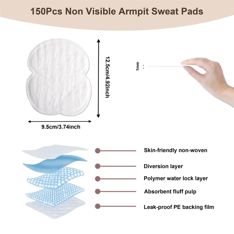 150 Pcs Underarm Sweat Pads, Armpit Sweat Pads for Women
