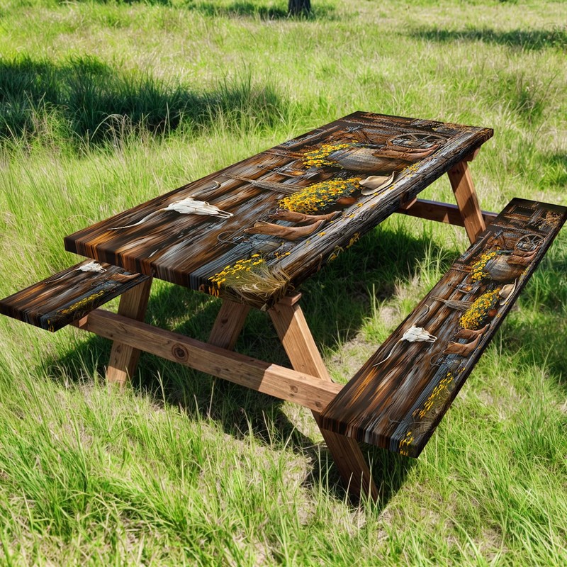 Wathon Picnic Table Cover with Bench Covers Western Cowboy 6FT
