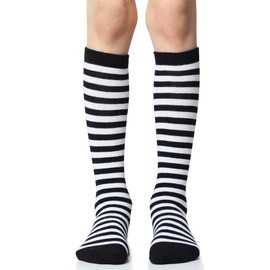 juDanzy Knee High Socks with Grips for Babies, Toddlers and Children (1 Pair) - black stripe- 10-15 Years