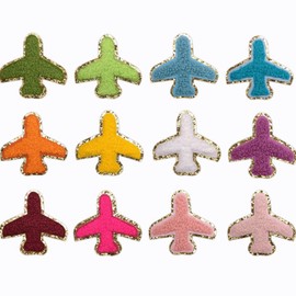 12PCS Golden Edges Airplane Iron On Patches, Chenille Patches Embroidered Applique Patches DIY Sew on Patch Iron on Patches for Clothing Jackets Jeans Skirts Backpacks Hats Arts Craft Sew Making
