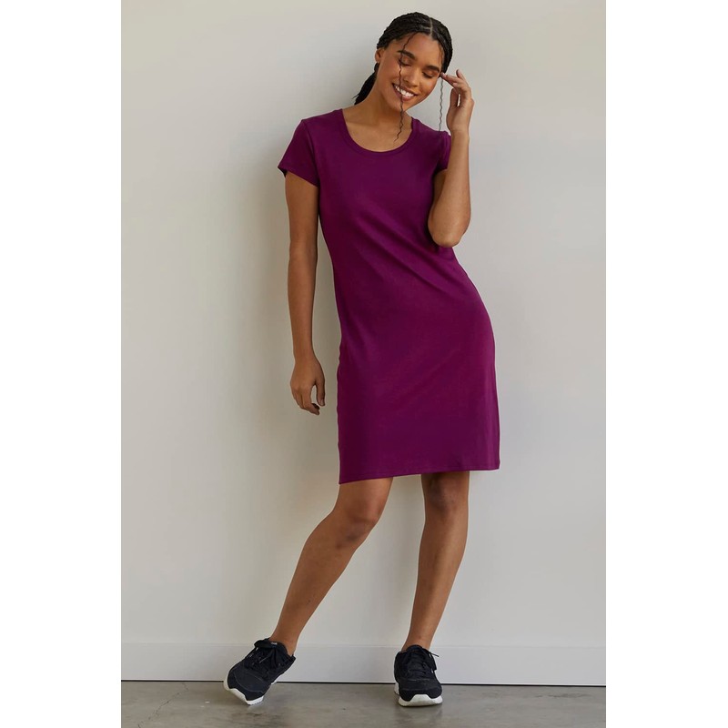 Fair índigo Vestido camisero de algodón orgánico con cuello redondo