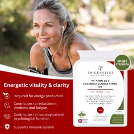 Vitamin B12 Adenosylcobalamin Delayed Release | High Strength 1000mcg Vitamin B12 Supplement | 60 Vegan Friendly Capsules | Made in UK by Epigenetics Supplements