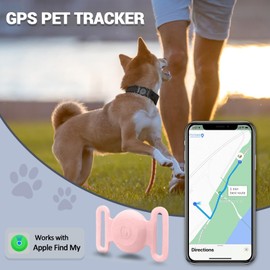 GPS Tracker for Dogs, Mini GPS Cat Tracker, IPX8 Waterproof GPS Tracker for Cats with Holder, No Monthly Fee, Work with Apple Find My(iOS Only), Smart Tracker for Dogs Finder Tracker Pets(Pink)