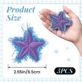 3pcs Denim Star Iron on Patches, 2.55in, Purple