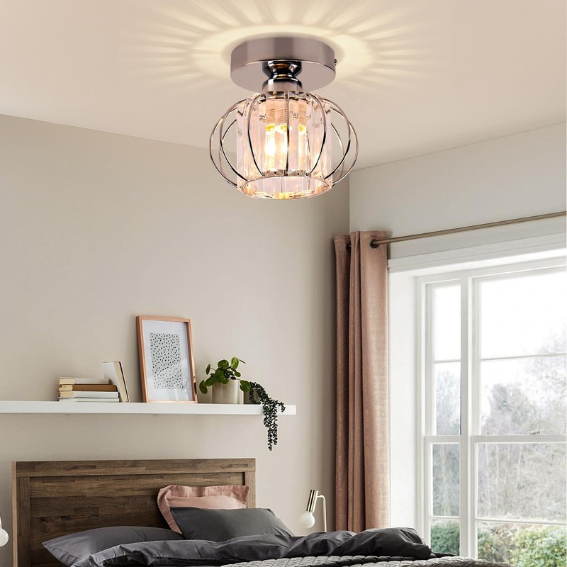 FRIXCHUR Small Chandelier Semi Flush Mount Ceiling Light Fixture Chrome