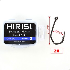 Hirisi 8019 Fishing Hooks Size 2 with Barbed Hooks Carp Hook with Eyelet for Carp Fishing, Carbon Steel, Boilie Hooks, Seated Fishing, Various Sizes, Pack of 50