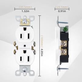 ThunderWay Duplex Receptacle Outlet, 15A 125V Electrical Wall Outlets, Non-Tamper Resistant, 2 Pole 3 Wire, Residential Grade, Self-Grounding, UL Listed, 10 Pack (White)