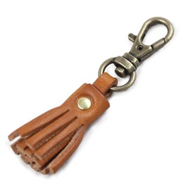 Polcolosso Original Tochigi Leather Carabiner Tassel Charm, Made in Japan, Genuine Leather, Camel