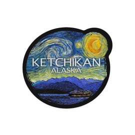 Die Cut Sticker Ketchikan, Alaska, Inside Passage, Starry Night, Contour Vinyl Sticker 1 to 3 inches (Waterproof Decal for Cars, Water Bottles, Laptops, Coolers), Small