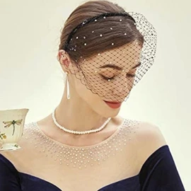 Self-Wedding Face Veil Mesh Headband Black/Basic 2ea