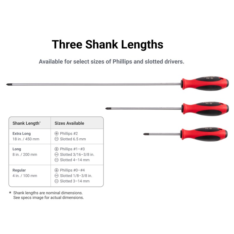 TEKTON Phillips Screwdriver Set - 4, 8 Inch Shanks, 8-Piece