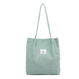 Woodland Corduroy Shoulder And Tote Bags For Women, Handbags For Women Girls Large Capacity Bag With Inner Pocket, Lightweight, Foldable Bag Perfect as Schoolbag, Shopping, Travel (Light Green)