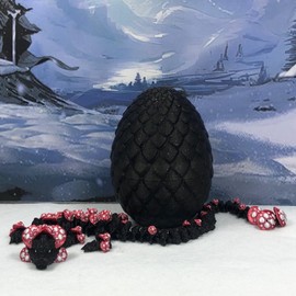 Generic 3D Printed Mushroom Dragon with Dragon Egg, 12"" Articulated Black and Red Mushroom Dragon, Executive Desk Toy, Fidget Toys for Autism/ADHD D038-BLK, Large