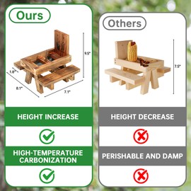 Squirrel Feeder for Outside Funny, Carbonized Wood Squirrel Picnic Table Feeder with Corn Cob Holder & Peanut Tray, Durable Picnic Table for Squirrel and Chipmunk, New Premium Gift