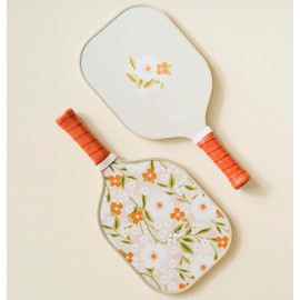 Pickleball Paddle and Carrying Case for Women 2PC Set Fiberglass Surface Vegan Leather Floral Sage Green Print with Reversible Sports Bag