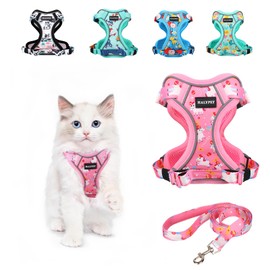 Halypet Cat Harness and Leash Set[MAX Safety 4th-Gen] Cute Escape Proof Vest Harness for Girl&Boy Cat Walking, Comfortable Adjustable Leash and Reflective Strips for Outdoor Kitten, XS Pink Unicorn