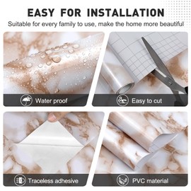 Qianglive White and Yellow Marble Contact Paper Glossy Peel and Stick Wallpaper Countertop Furniture Waterpoof Self Adhesive Removable Wall Paper Kitchen Livingroom Bathroom Cabinet 17.5"x80"