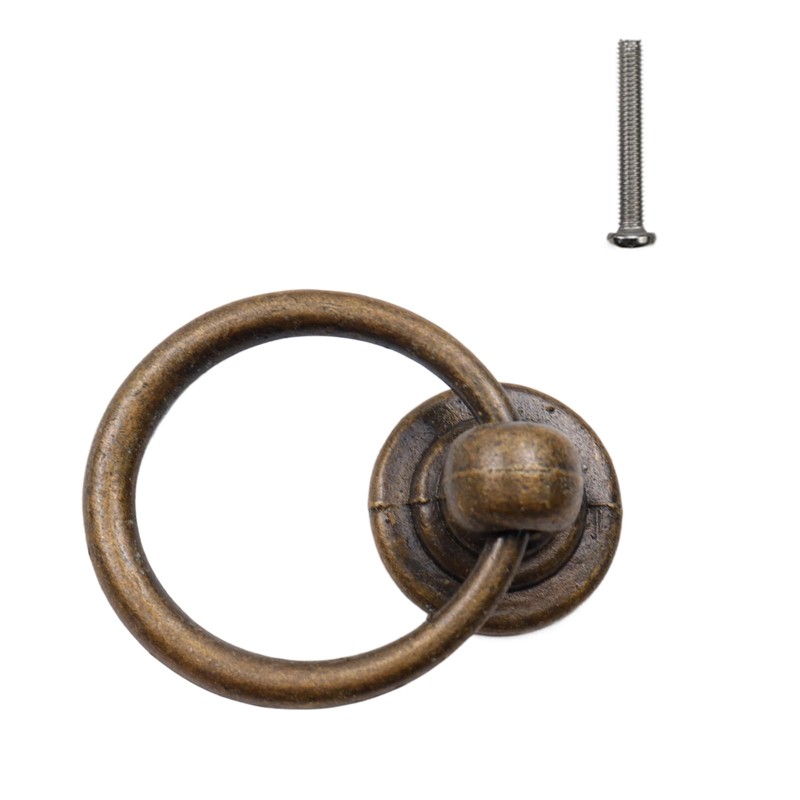 Pastlla 6 Pcs Metal Bronze Round Ring Drawer Pulls 1.38"