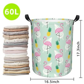 Naqiuli Laundry Basket Pink Flamingos and Palm Leaves Laundry Basket Oxford Cloth Laundry Hamper Large Storage Baskets Toy Organizer Tote Bag For Bedroom Clothes Bathroom 17.3(H) x16.5(D) Inch