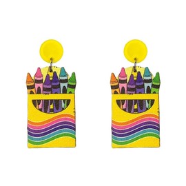 ROSTIVO Colorful Crayon Earrings for Women Teachers – Lightweight Wood Earrings with Post Backs, Fun Teacher Appreciation Jewelry