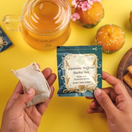 The Vedas Japanese Mugicha Iced Barley Tea | Premium Natural Roasted Barley Grain - Mild Baking Type - Non-GMO - Caffeine-free - Damai Cha - Digestion Support & Rich in Nutrition| Iced Coffe Without Coffee | 15 Pitcher Cotton bags