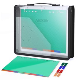ABC life Zipper Binder with 8 Insertable Plastic Dividers, Document Folder 3 Ring Binder, Retractable Handle, Perfect for School,Project Organization, Holds 300 A4 Size Papers, Black Transparent
