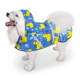 Eiaayer Dog Raincoat, Adjustable Dog Rain Jacket with Clear Hooded Double Layer for Large Medium Small Dogs Puppies, Waterproof Rain Coat Poncho Duck, Blue-M