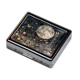 DingRound Cute and Portable Metal Pill Organizer – 8 Compartments, Elegant Chrome Finish, Ideal for Travel and Daily Use (Moonlit Garden)