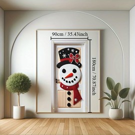 Tomhong Christmas Snowman Door Cover 71x35 Inch Holiday Front Door Decoration for Winter Party Indoor Outdoor Home Decor with Snowflake Top Hat and Red Scarf Design