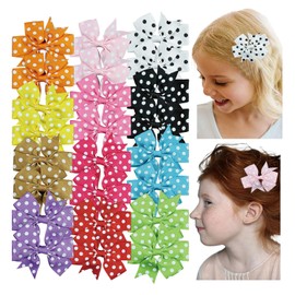 JIAHANG Fable Hair Bow Clips with Polka Dots 12Pairs, Hair Accessories for Baby Toddlers School Girls Children