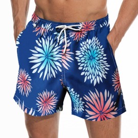 vxsvxm Traje de baño para hombre, pantalones cortos de playa, de secado rápido, con bolsillos, forro de malla, Fireworks azul marino, X-Large
