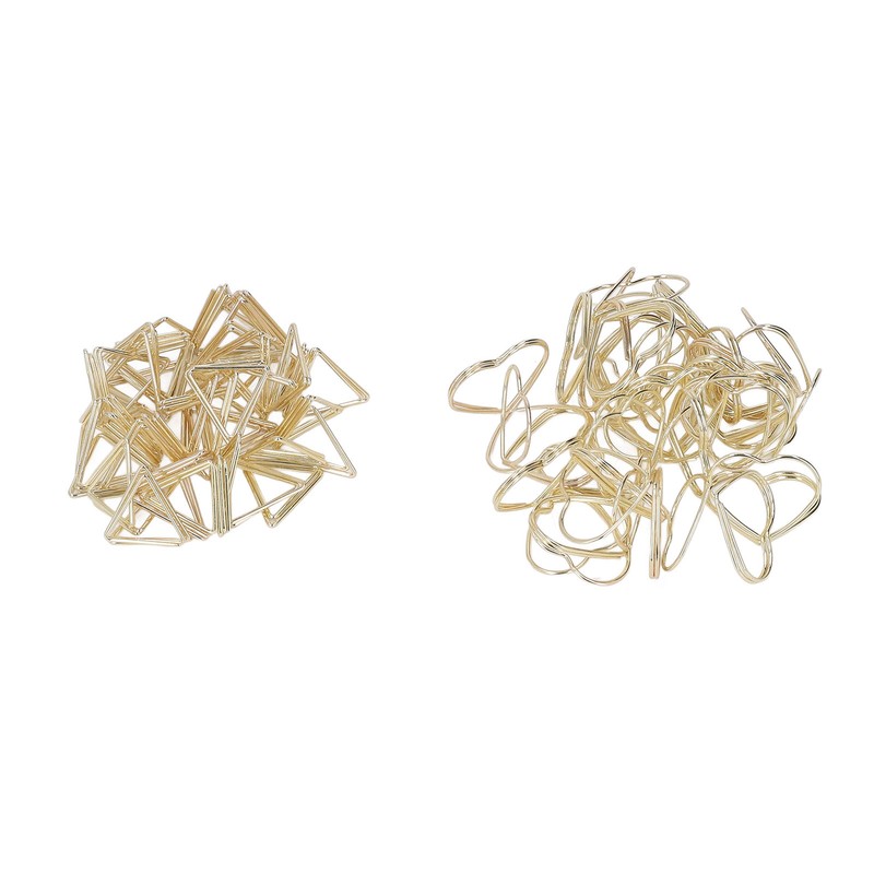 100pcs Paper Clips Gold Triangle Heart Shape Double Layer Three