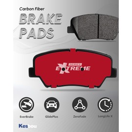 KESBOU Carbon Fibre Front Brake Pad Compatible With 2010-2014 Ford F-150 7 Lugs, 2012-2018 F-150 6 Lugs, 2010-2018 F-150 6 Mounting Holes, 2010-2018 Navigator OE-Grade Performance w/Hardware-D1414