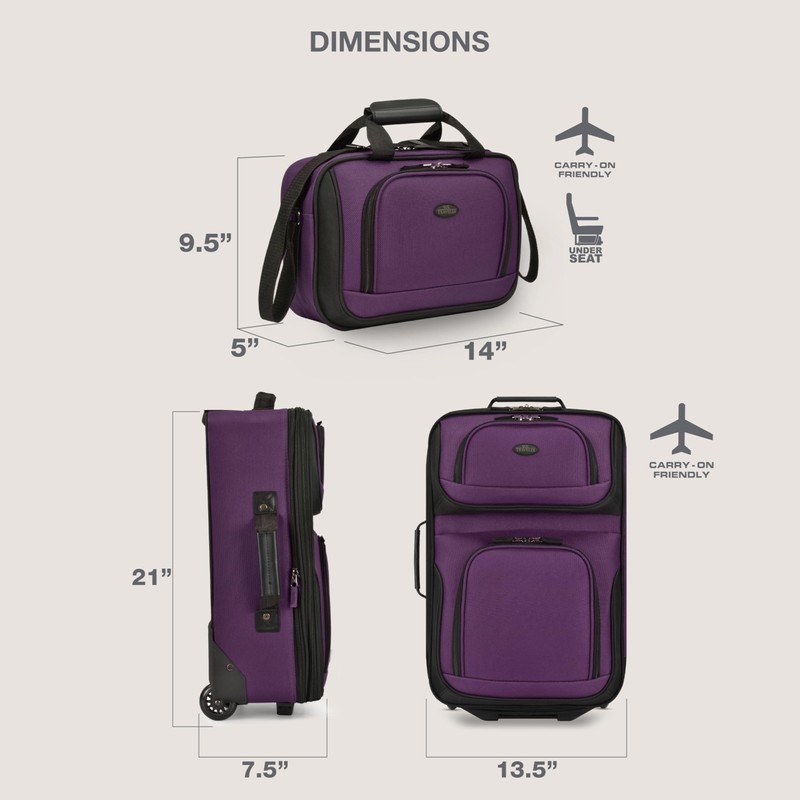 U.S. Traveler Rio Lightweight Softside Rolling Carry-on Suitcase, 2-Wheel Set,