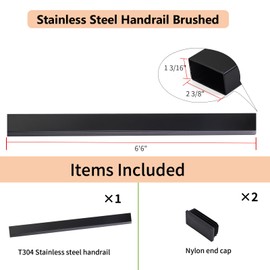 HEIDIBEAR 6‘6‘’ Cable Railing Handrail Black Rectangular Handrail Stainless Steel Handrail with Handrail End Cap for Indoor Outdoor Deck Stair Cable Railing System SH01